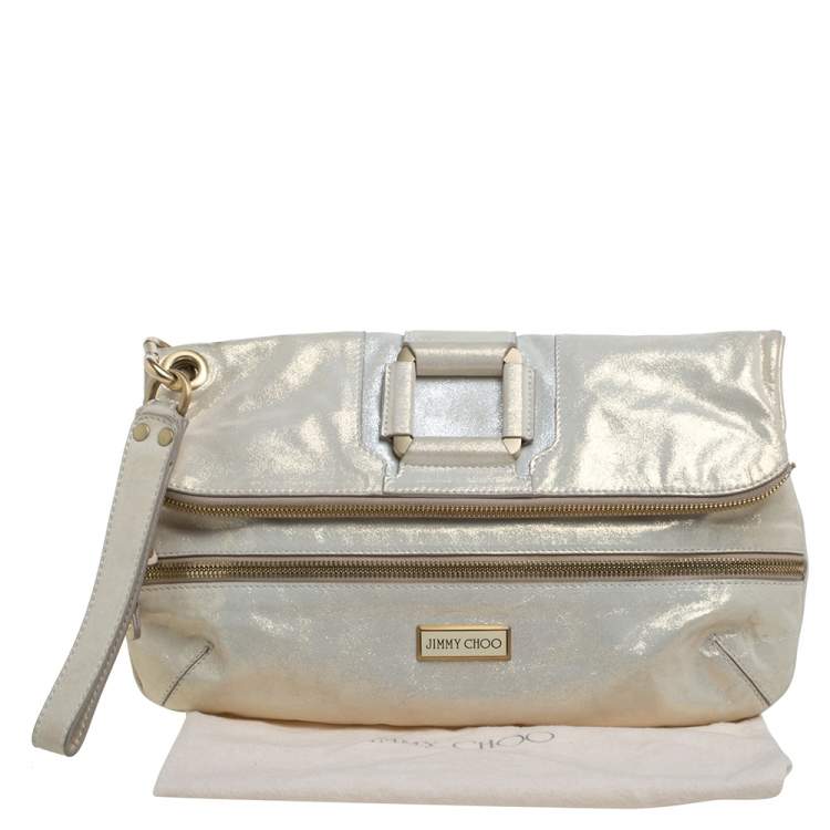 Pre Owned Jimmy Choo Gold Shimmer Leather Mave Foldover Clutch