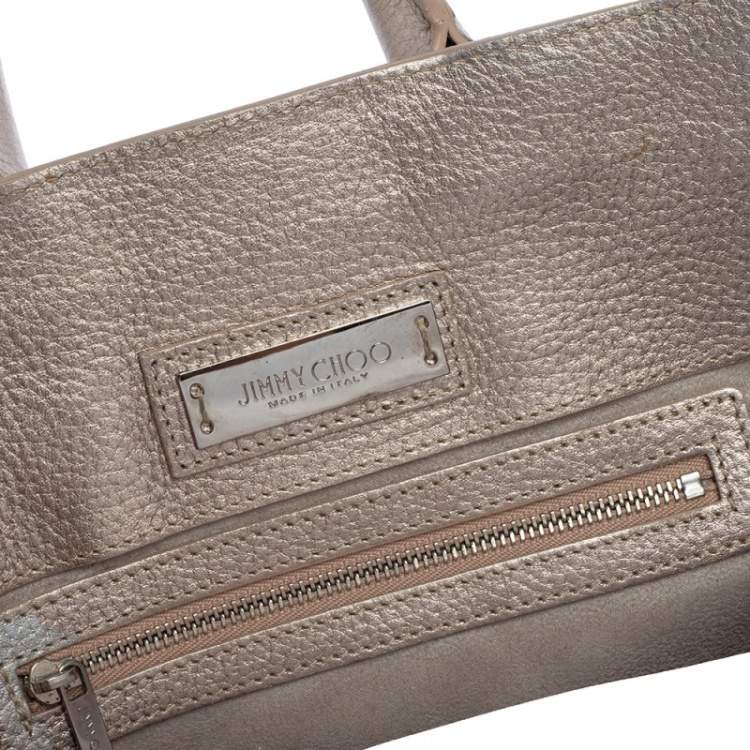 Pre Owned Jimmy Choo Light Rose Gold Leather and Lizard Embossed Riley Tote