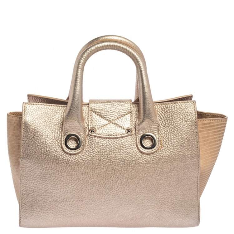 Pre Owned Jimmy Choo Light Rose Gold Leather and Lizard Embossed Riley Tote