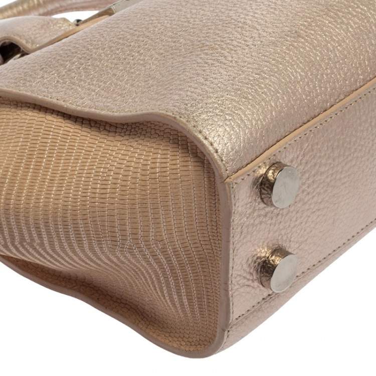 Pre Owned Jimmy Choo Light Rose Gold Leather and Lizard Embossed Riley Tote