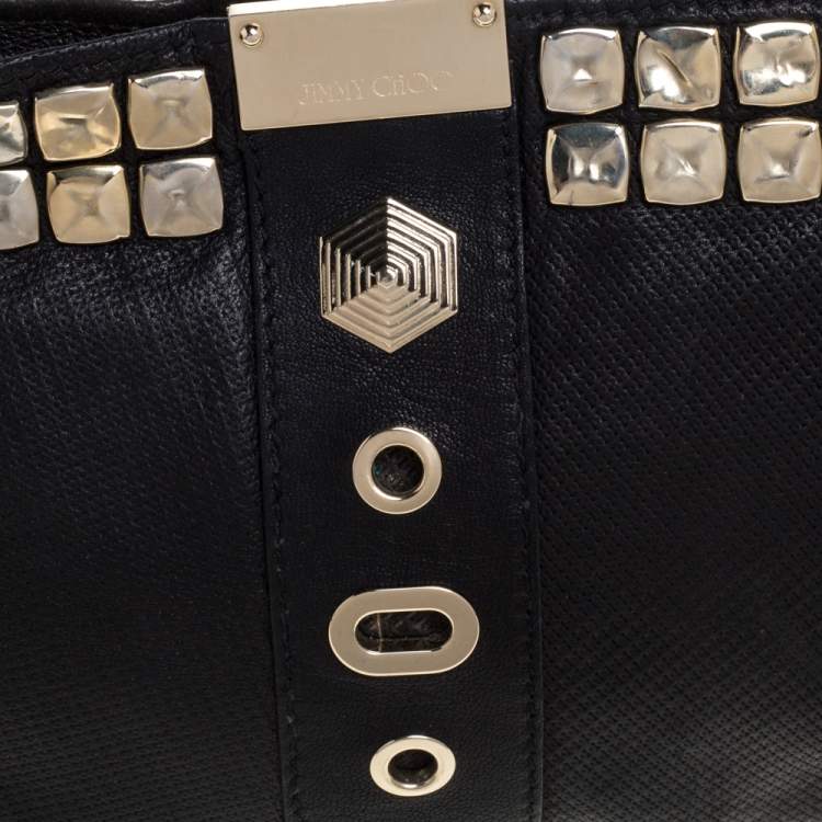 Pre Owned Jimmy Choo Black Perforated Leather Studded Zulu Clutch