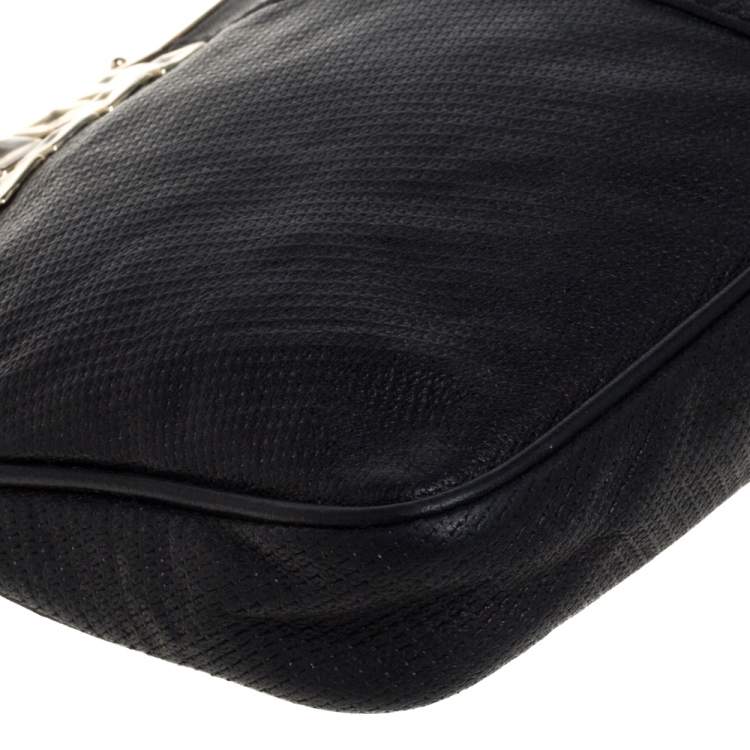 Pre Owned Jimmy Choo Black Perforated Leather Studded Zulu Clutch