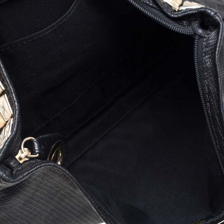 Pre Owned Jimmy Choo Black Perforated Leather Studded Zulu Clutch