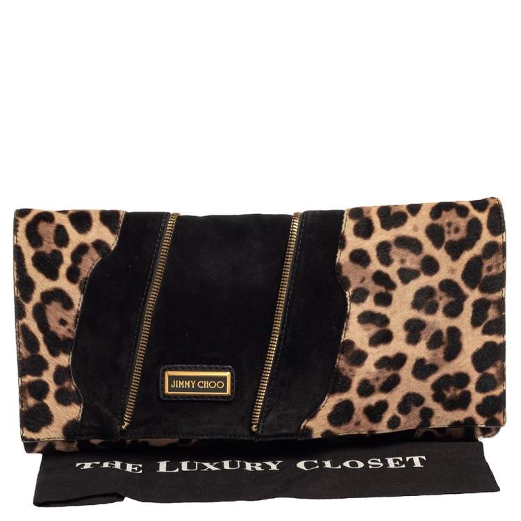 Pre Owned Jimmy Choo Black/Brown Suede and Calf Hair Martha Clutch