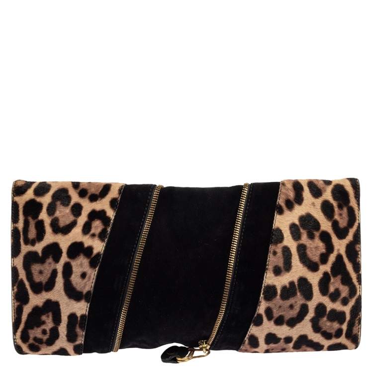 Pre Owned Jimmy Choo Black/Brown Suede and Calf Hair Martha Clutch