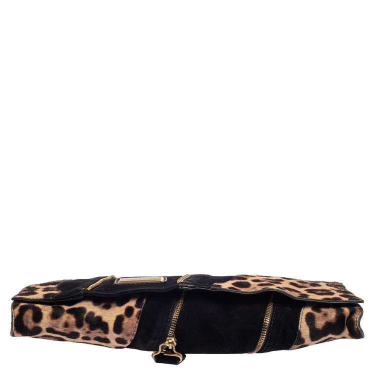 Pre Owned Jimmy Choo Black/Brown Suede and Calf Hair Martha Clutch