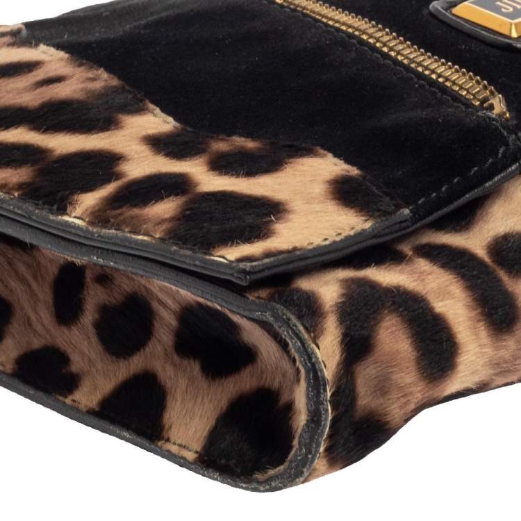 Pre Owned Jimmy Choo Black/Brown Suede and Calf Hair Martha Clutch