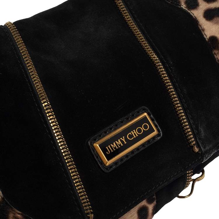 Pre Owned Jimmy Choo Black/Brown Suede and Calf Hair Martha Clutch