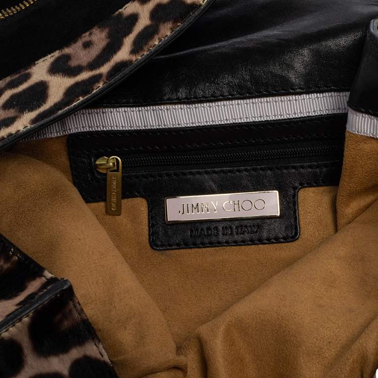 Pre Owned Jimmy Choo Black/Brown Suede and Calf Hair Martha Clutch