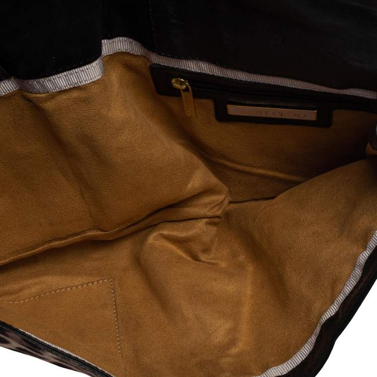 Pre Owned Jimmy Choo Black/Brown Suede and Calf Hair Martha Clutch