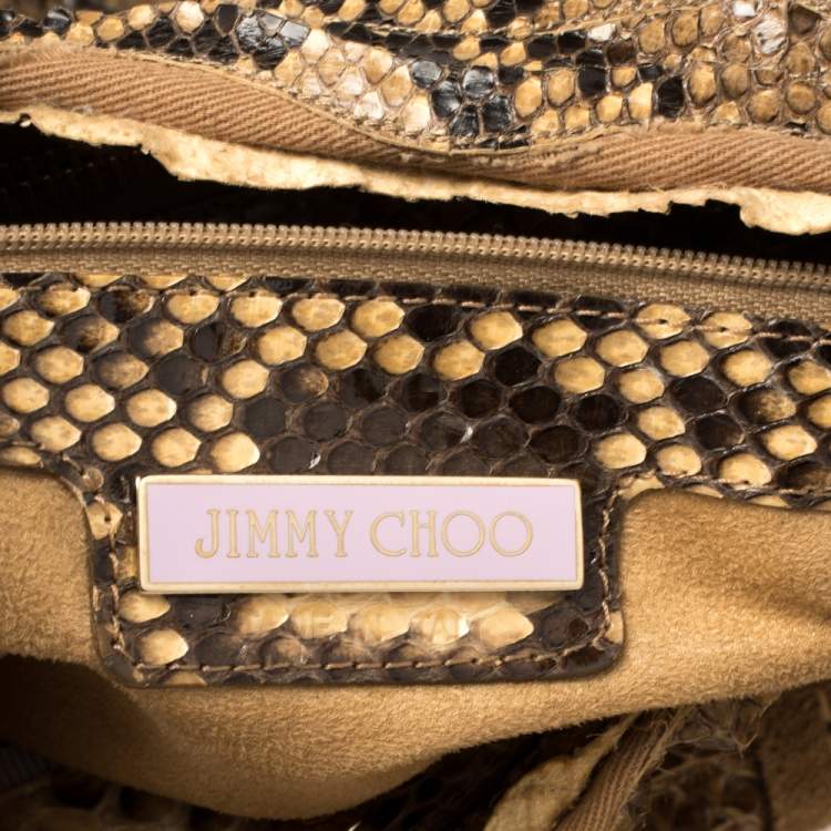 Pre Owned Jimmy Choo Beige/Brown Python and Suede Saba Hobo