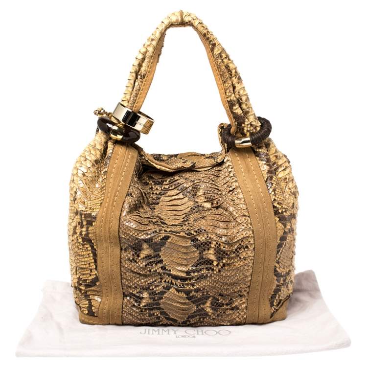 Pre Owned Jimmy Choo Beige/Brown Python and Suede Saba Hobo