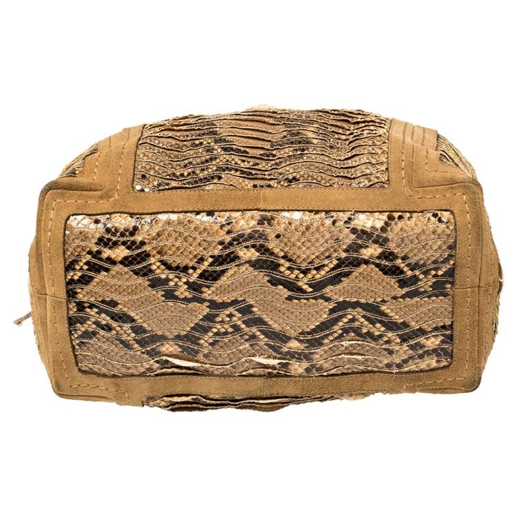 Pre Owned Jimmy Choo Beige/Brown Python and Suede Saba Hobo