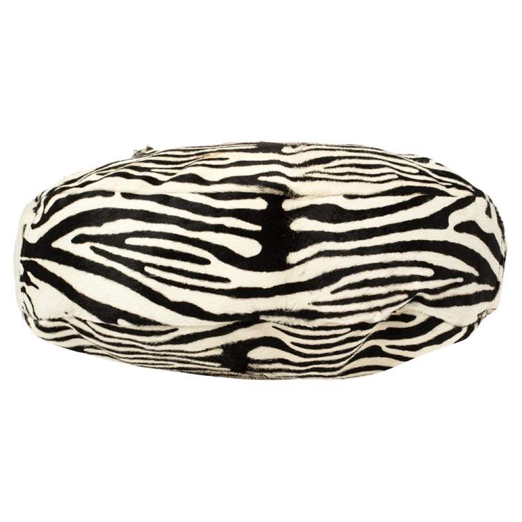 Pre Owned Jimmy Choo Black/White Zebra Print Calf Hair and Leather Studded Sky Hobo