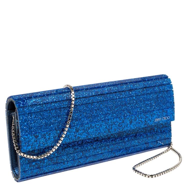 Pre Owned Jimmy Choo Blue Glitter Acrylic Sweetie Chain Clutch