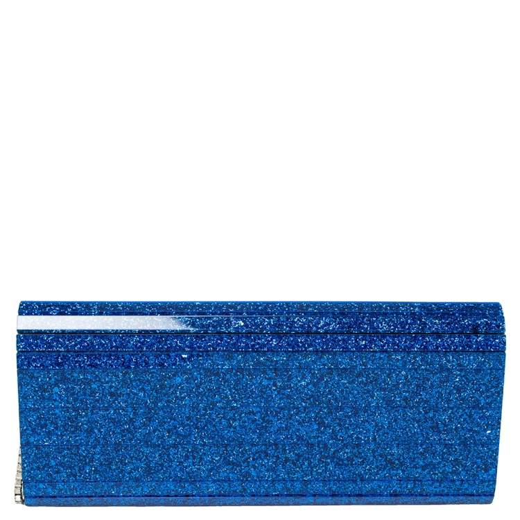 Pre Owned Jimmy Choo Blue Glitter Acrylic Sweetie Chain Clutch