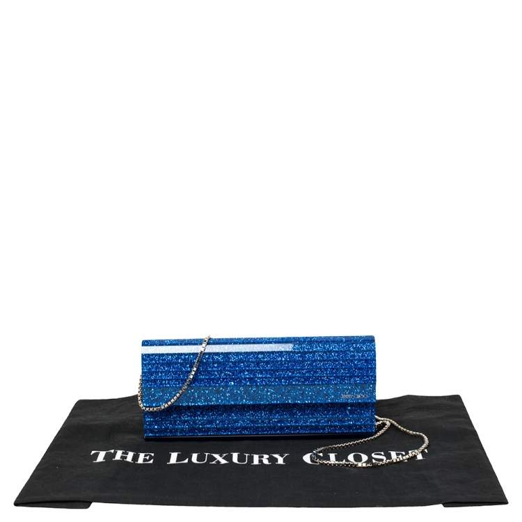 Pre Owned Jimmy Choo Blue Glitter Acrylic Sweetie Chain Clutch