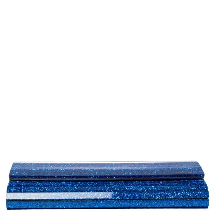 Pre Owned Jimmy Choo Blue Glitter Acrylic Sweetie Chain Clutch