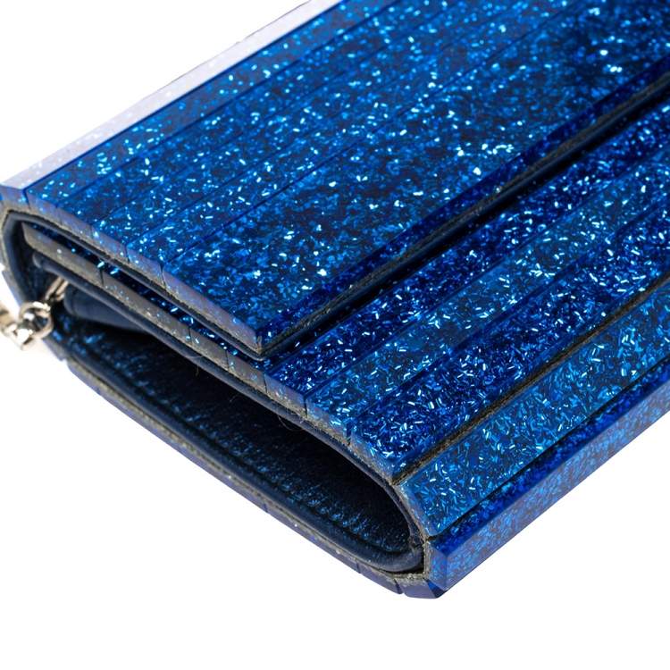 Pre Owned Jimmy Choo Blue Glitter Acrylic Sweetie Chain Clutch