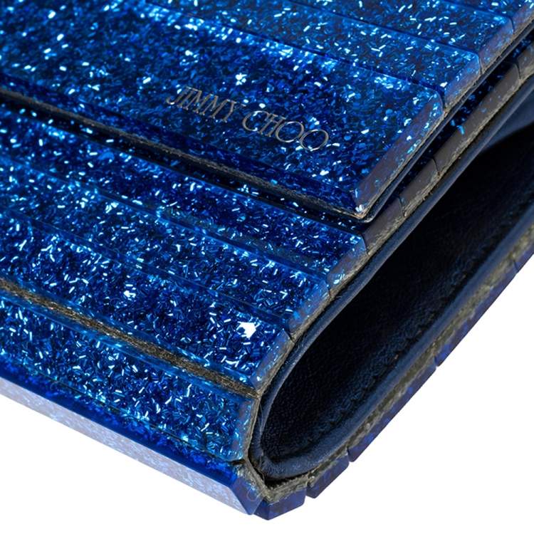 Pre Owned Jimmy Choo Blue Glitter Acrylic Sweetie Chain Clutch