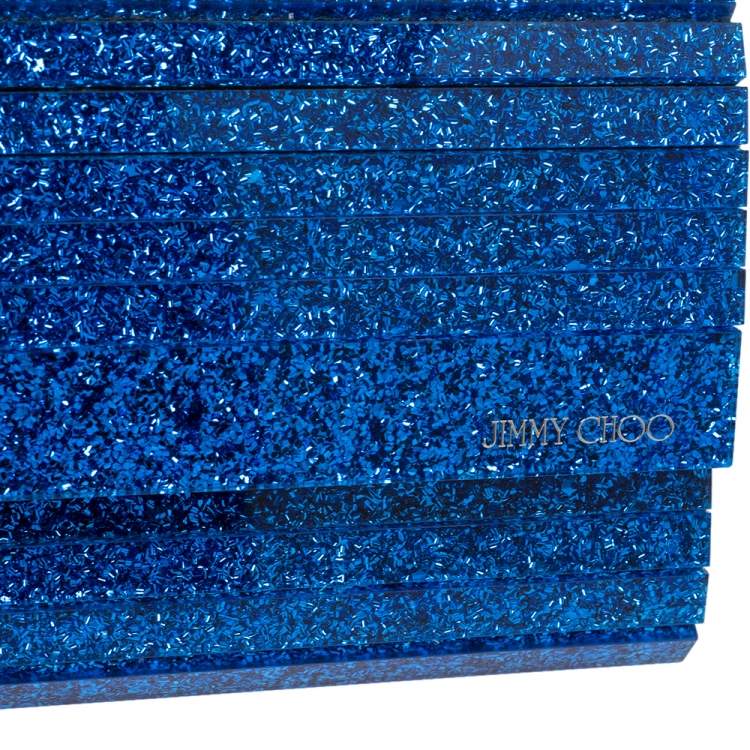 Pre Owned Jimmy Choo Blue Glitter Acrylic Sweetie Chain Clutch