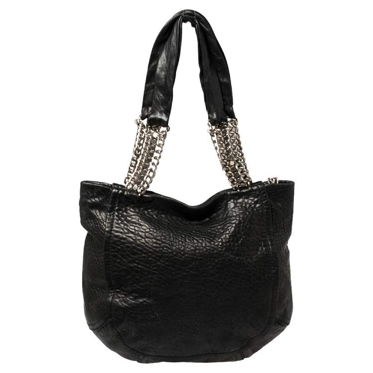 Pre Owned Jimmy Choo Black Pebbled Leather Large Nica Tote