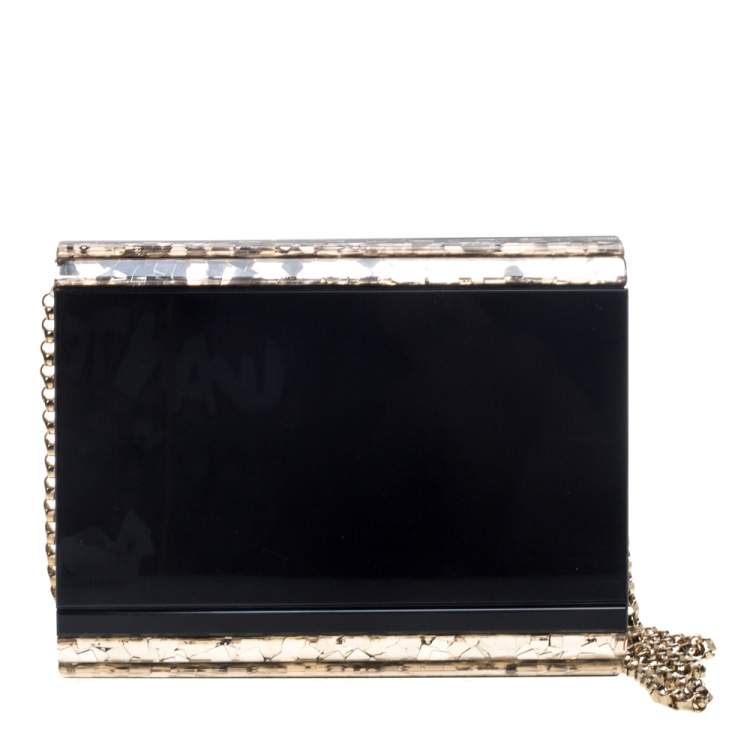 Pre Owned Jimmy Choo Gold/Black Shimmering Acrylic and Leather Candy Chain Clutch 