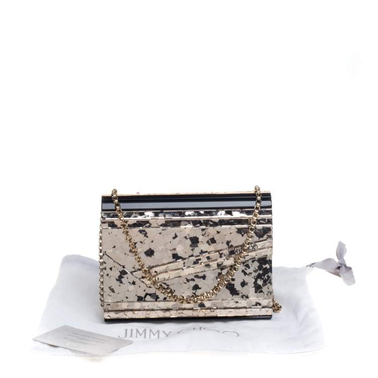 Pre Owned Jimmy Choo Gold/Black Shimmering Acrylic and Leather Candy Chain Clutch 