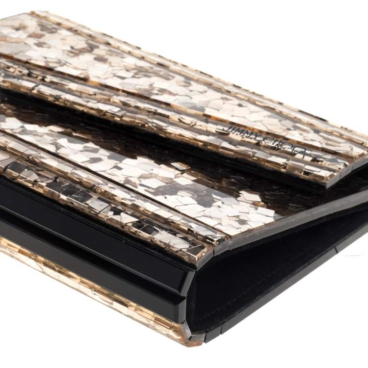Pre Owned Jimmy Choo Gold/Black Shimmering Acrylic and Leather Candy Chain Clutch 