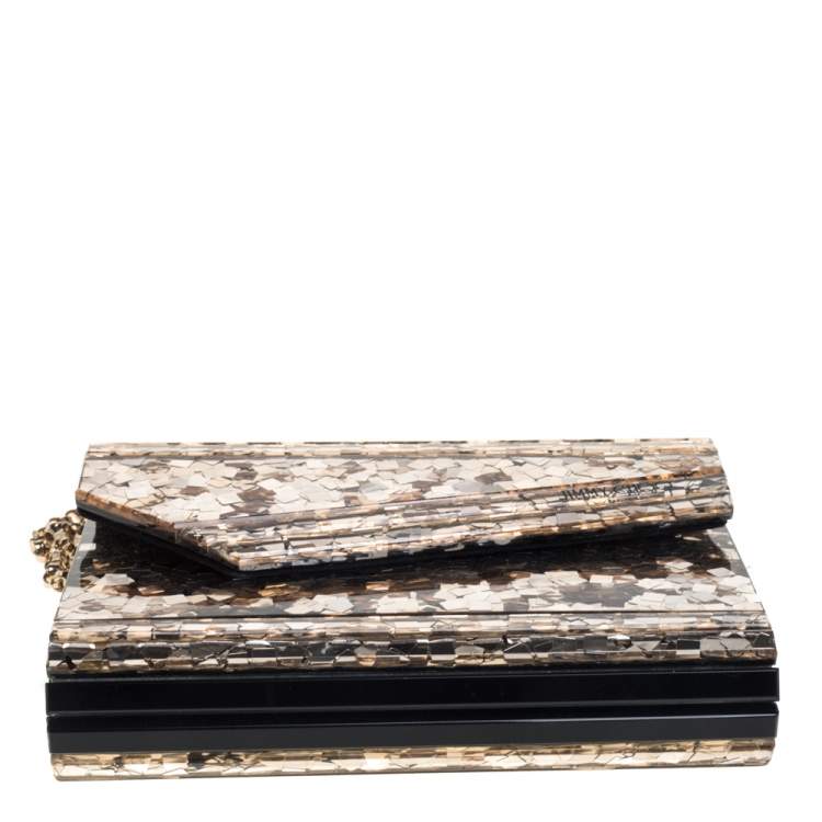 Pre Owned Jimmy Choo Gold/Black Shimmering Acrylic and Leather Candy Chain Clutch 