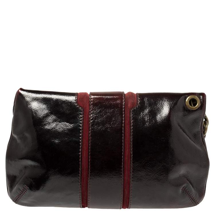 Pre Owned Jimmy Choo Burgundy Patent Leather and Suede Mave Foldover Clutch