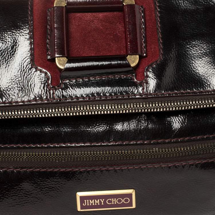 Pre Owned Jimmy Choo Burgundy Patent Leather and Suede Mave Foldover Clutch