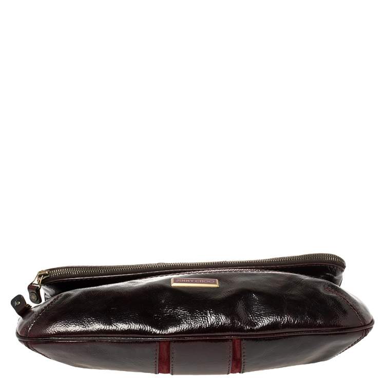 Pre Owned Jimmy Choo Burgundy Patent Leather and Suede Mave Foldover Clutch
