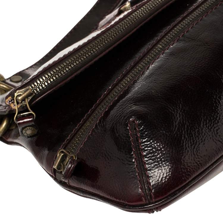 Pre Owned Jimmy Choo Burgundy Patent Leather and Suede Mave Foldover Clutch