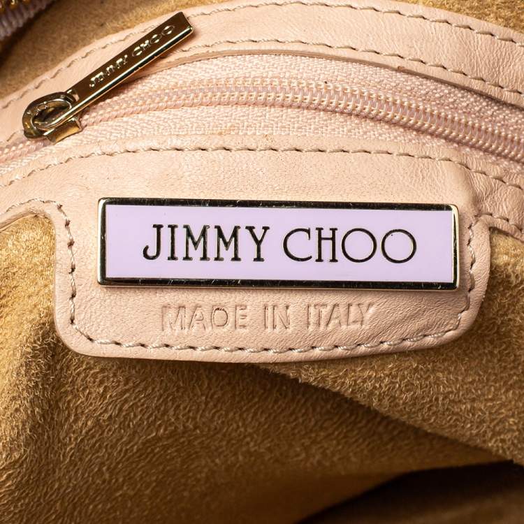 Pre Owned Jimmy Choo Dusty Pink Crinkled Leather and Snakeskin Solar Hobo