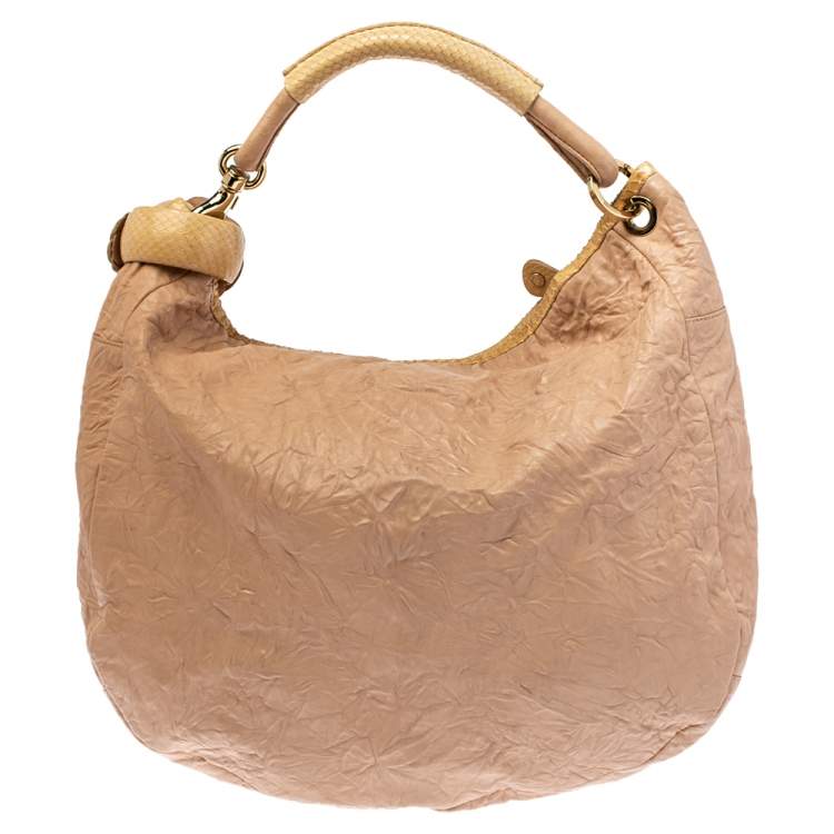Pre Owned Jimmy Choo Dusty Pink Crinkled Leather and Snakeskin Solar Hobo