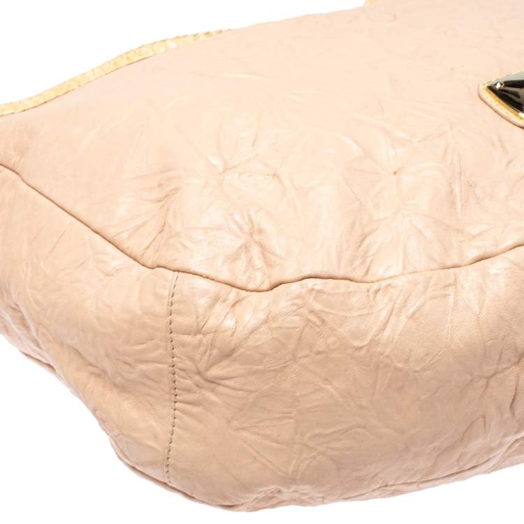 Pre Owned Jimmy Choo Dusty Pink Crinkled Leather and Snakeskin Solar Hobo