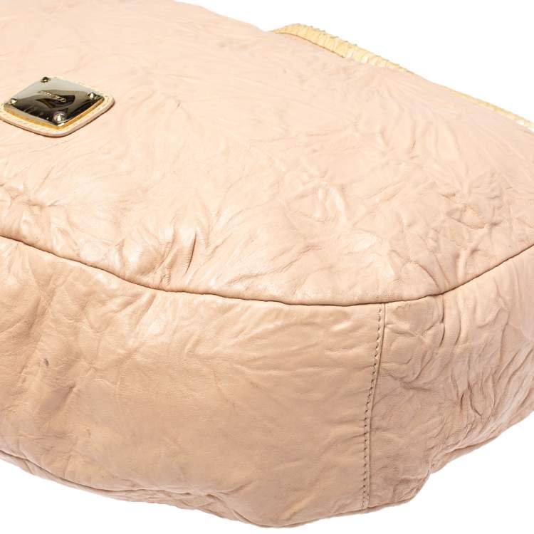 Pre Owned Jimmy Choo Dusty Pink Crinkled Leather and Snakeskin Solar Hobo