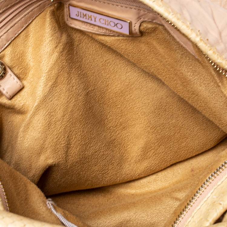 Pre Owned Jimmy Choo Dusty Pink Crinkled Leather and Snakeskin Solar Hobo