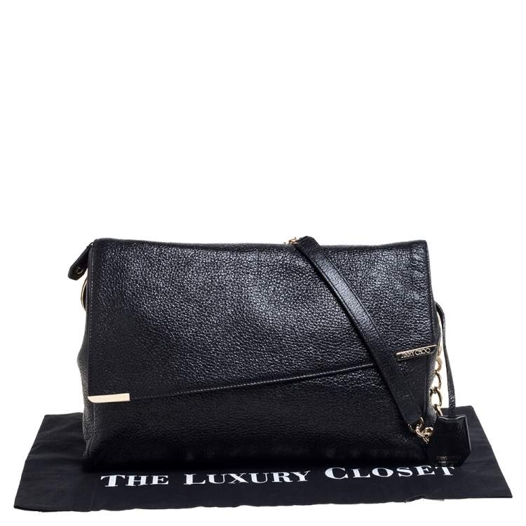 Pre Owned Jimmy Choo Black Shimmering Leather Ally Handcuff Shoulder Bag