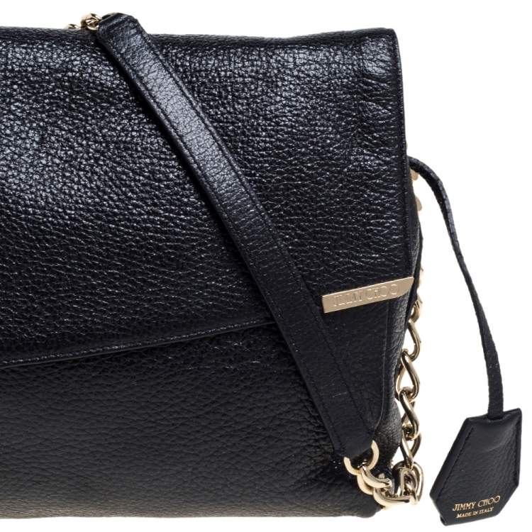 Pre Owned Jimmy Choo Black Shimmering Leather Ally Handcuff Shoulder Bag