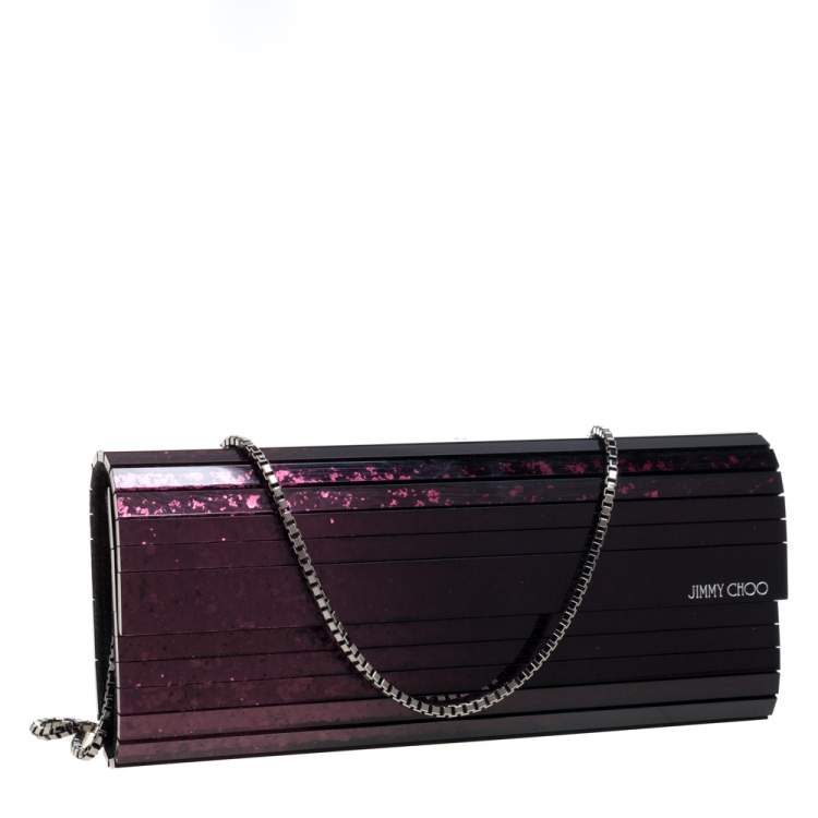Pre Owned Jimmy Choo Purple Ombre Glitter Acrylic Sweetie Chain Clutch