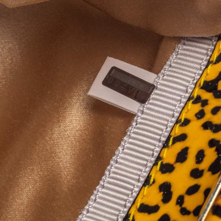 Pre Owned Jimmy Choo Mustard/Black Leopard Print Patent Vinyl Twill Tube Clutch