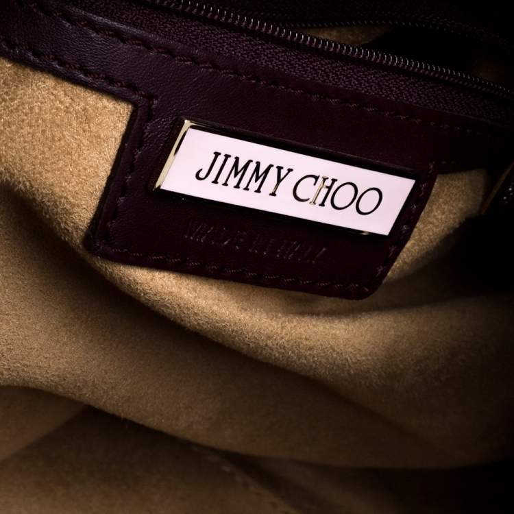 Pre Owned Jimmy Choo Burgundy Zebra Print Patent Leather Ramona Shoulder Bag