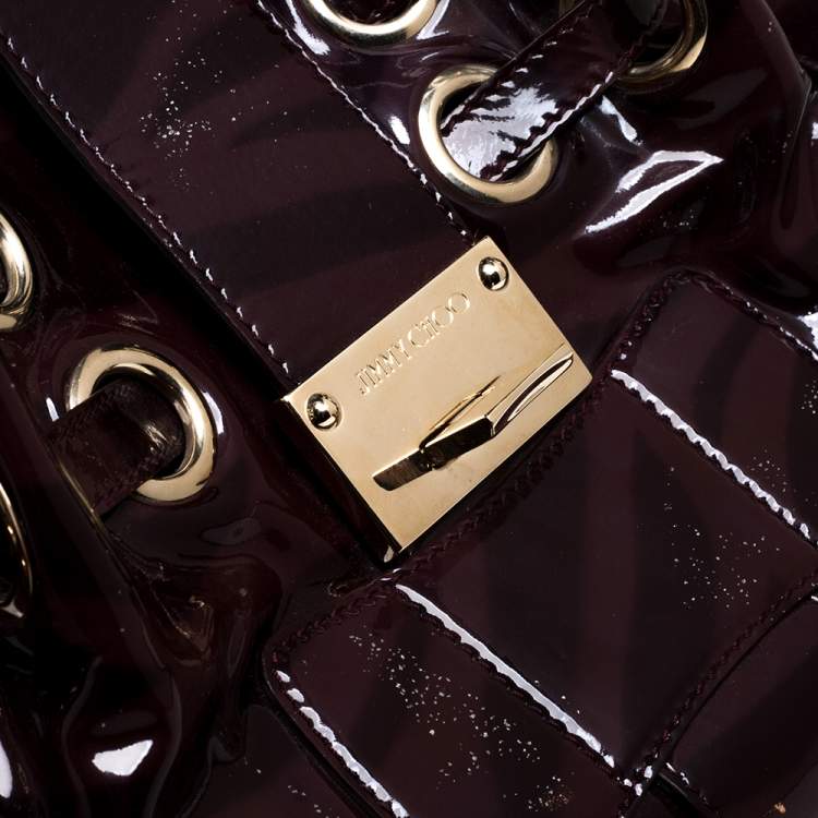 Pre Owned Jimmy Choo Burgundy Zebra Print Patent Leather Ramona Shoulder Bag