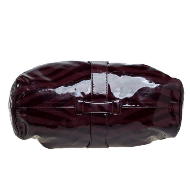Pre Owned Jimmy Choo Burgundy Zebra Print Patent Leather Ramona Shoulder Bag