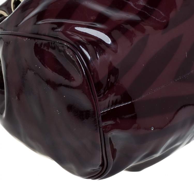Pre Owned Jimmy Choo Burgundy Zebra Print Patent Leather Ramona Shoulder Bag