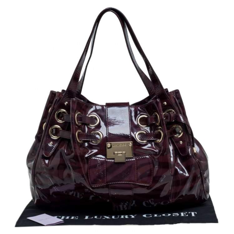 Pre Owned Jimmy Choo Burgundy Zebra Print Patent Leather Ramona Shoulder Bag