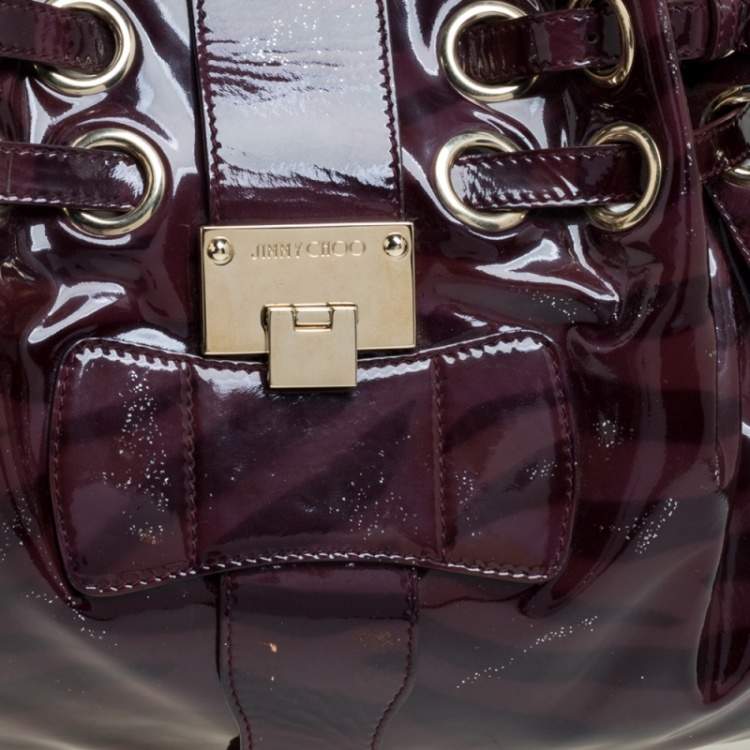 Pre Owned Jimmy Choo Burgundy Zebra Print Patent Leather Ramona Shoulder Bag