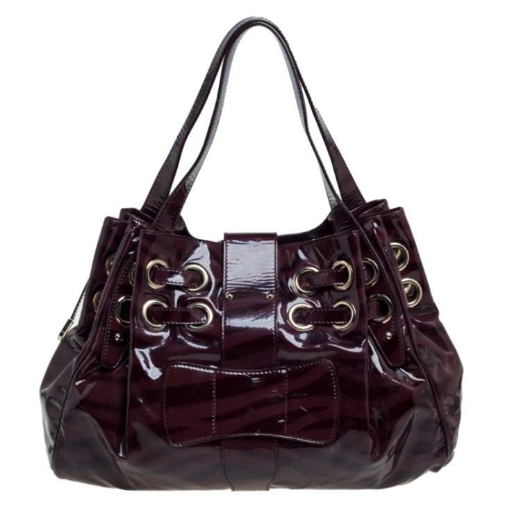 Pre Owned Jimmy Choo Burgundy Zebra Print Patent Leather Ramona Shoulder Bag